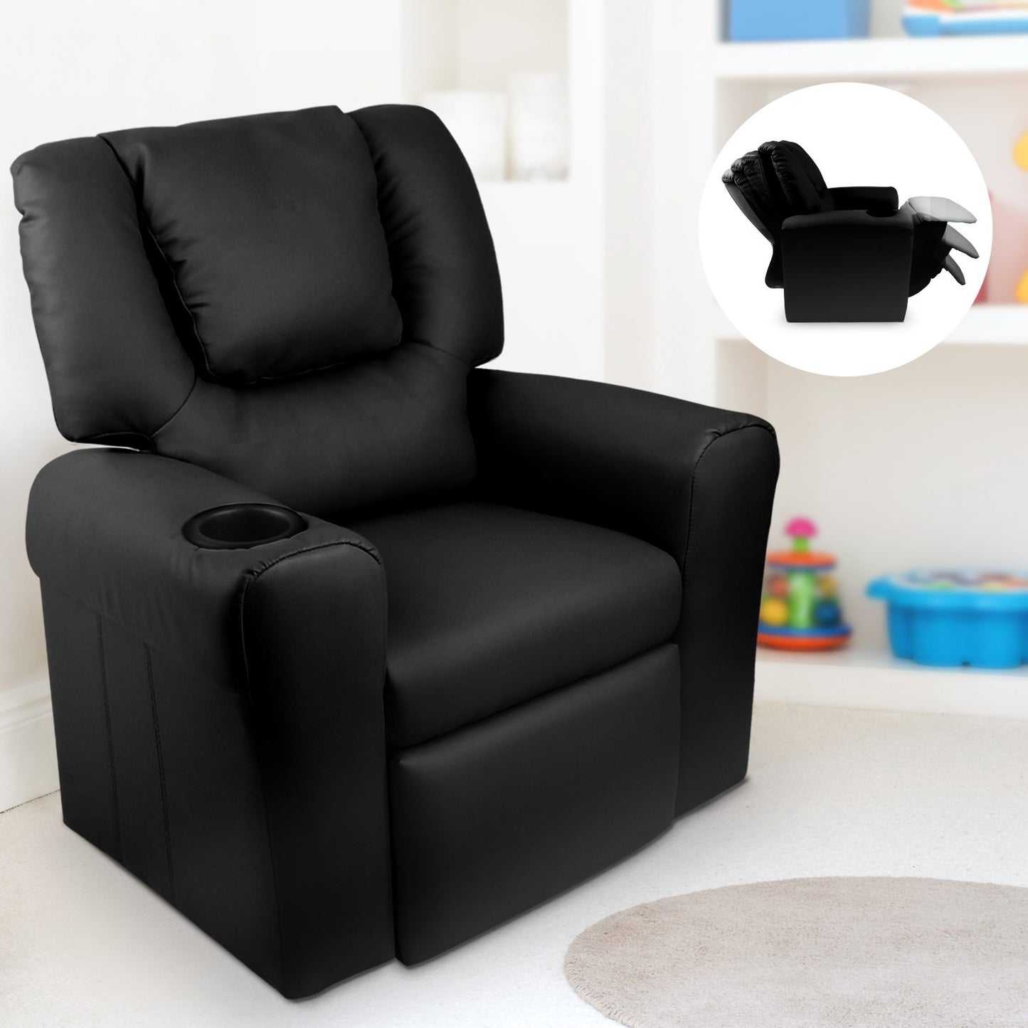 KEEZI KIDS PU LEATHER RECLINER - BLACK