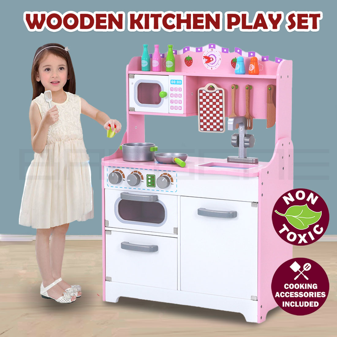 Wooden Kitchen Play Set with Accessories