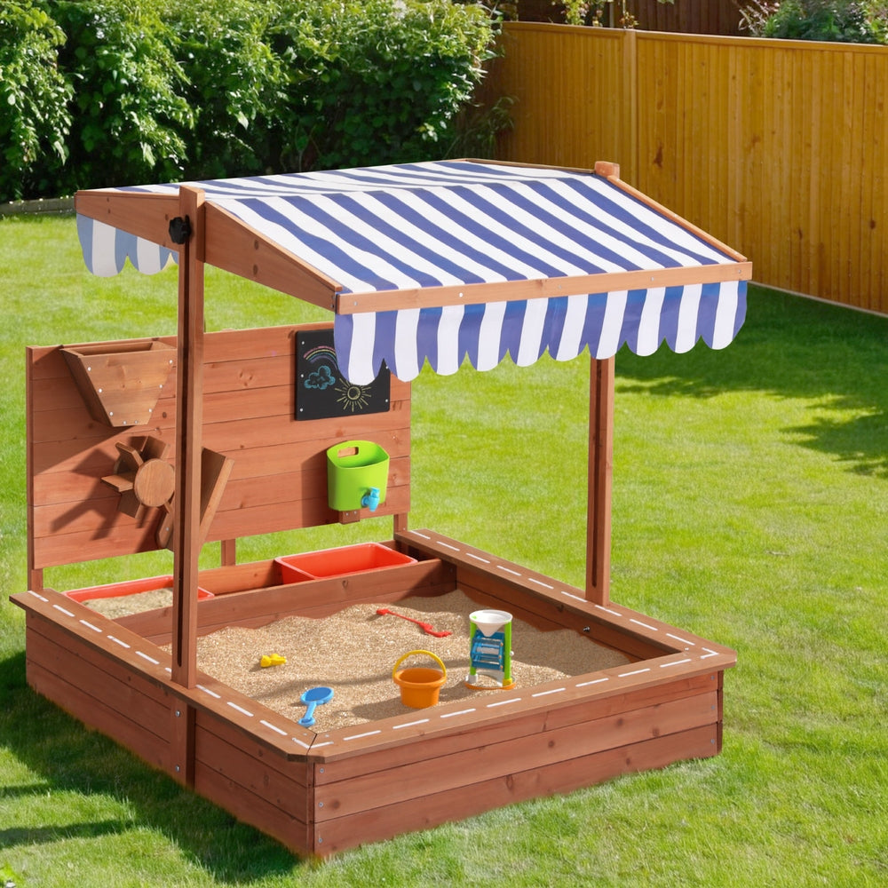 KEEZI KIDS WOODEN SANDBOX WITH CANOPY