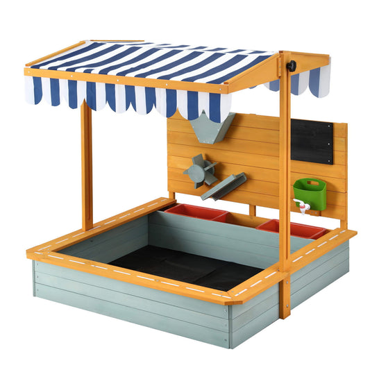 KEEZI KIDS 110CM WOODEN SANDBOX WITH CANOPY
