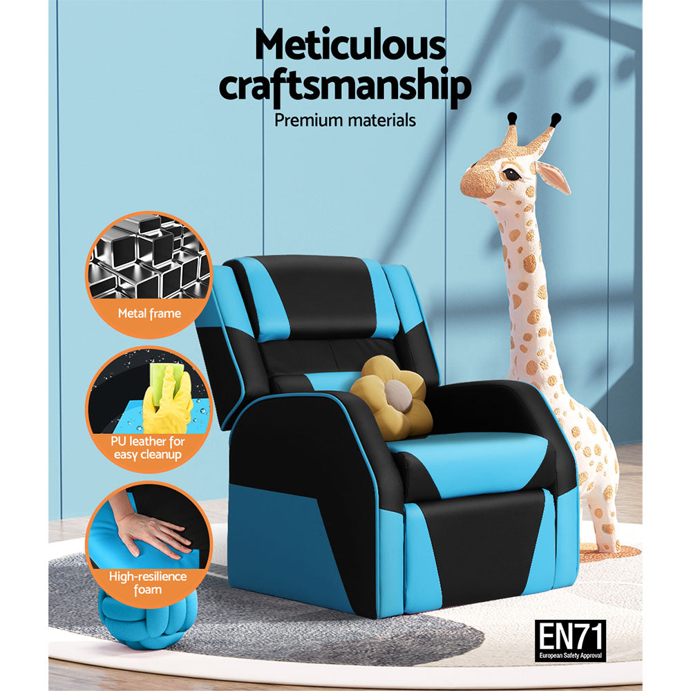 KEEZI KIDS PU LEATHER RECLINER - BLUE/BLACK