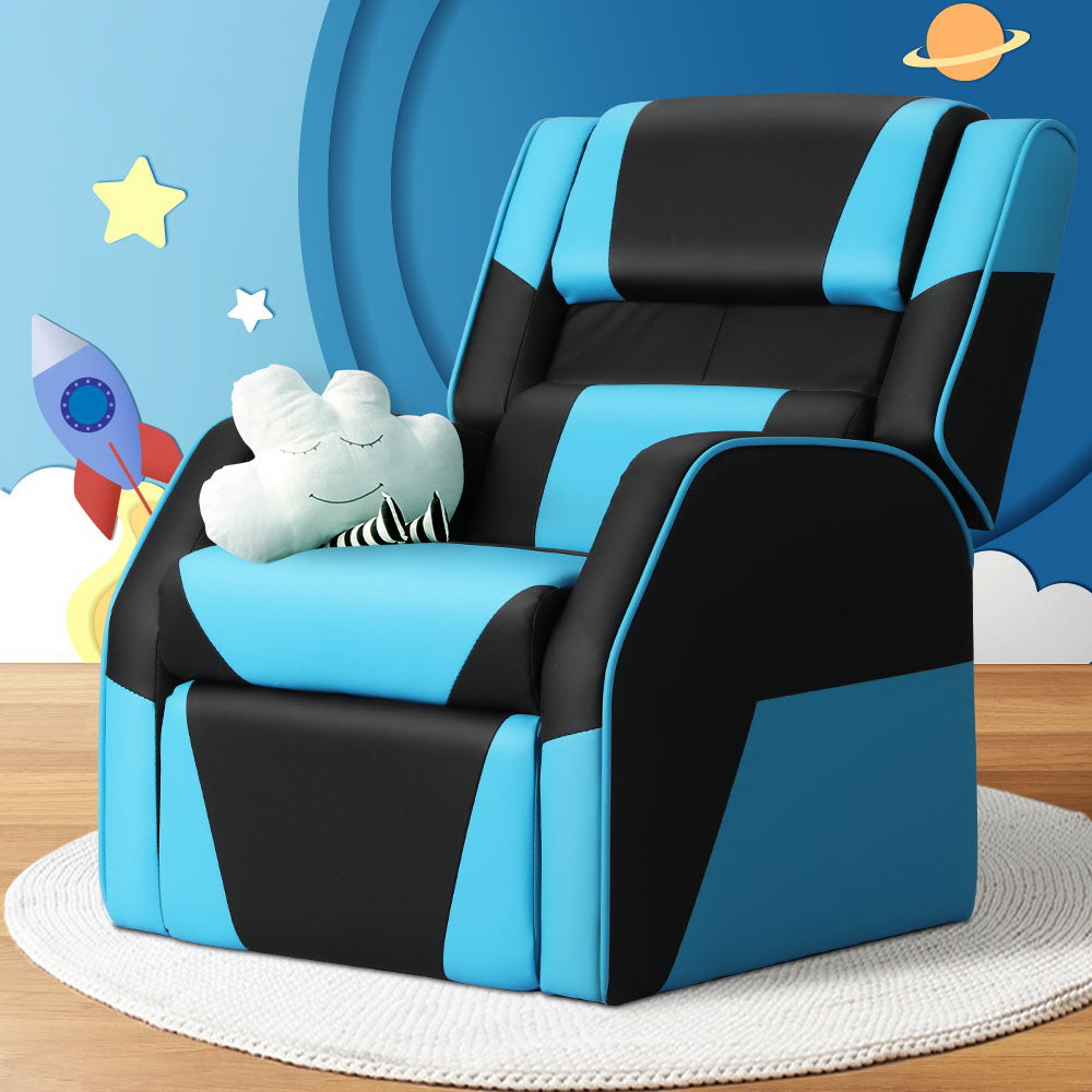 KEEZI KIDS PU LEATHER RECLINER - BLUE/BLACK
