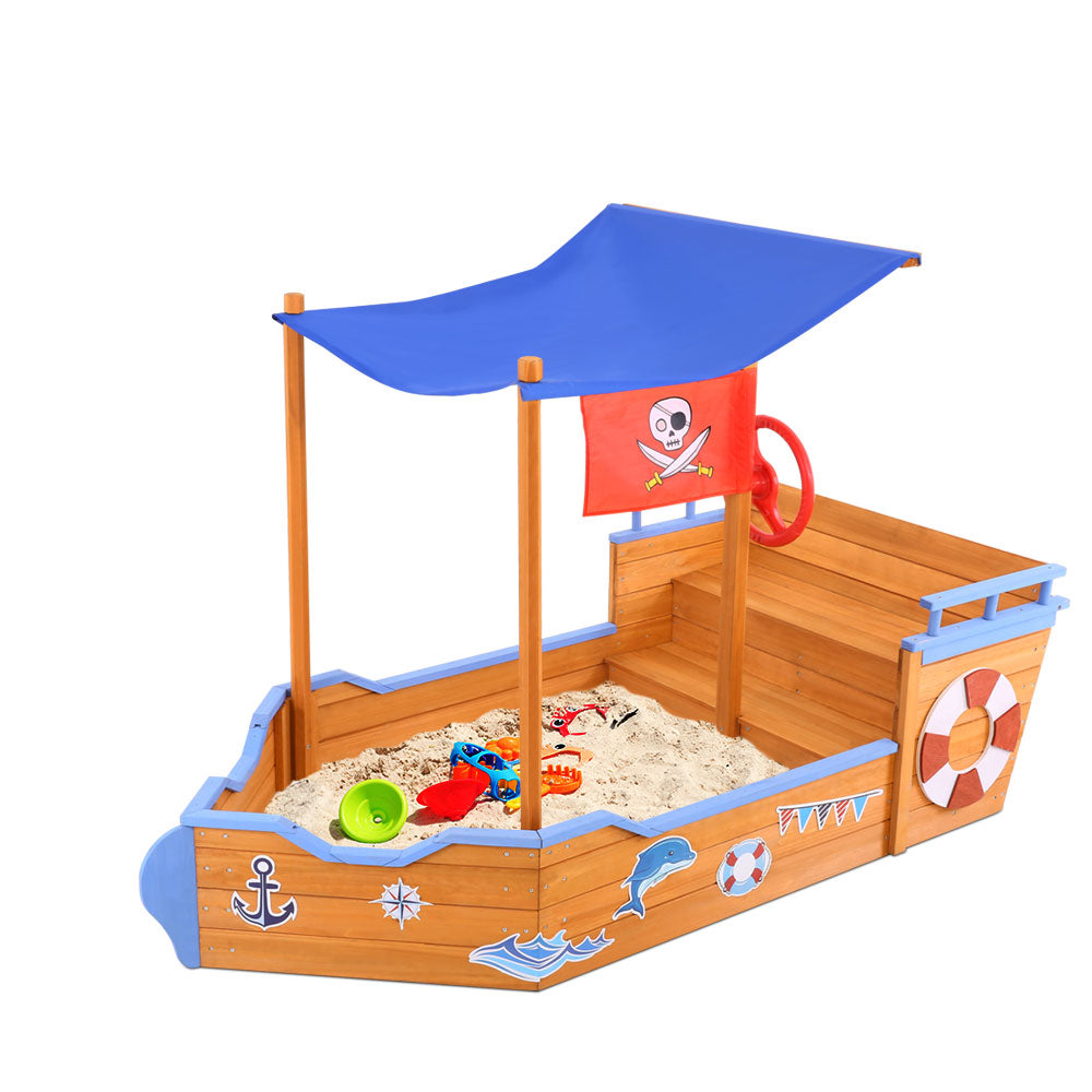 KEEZI KIDS BOAT SANDPIT WITH CANOPY