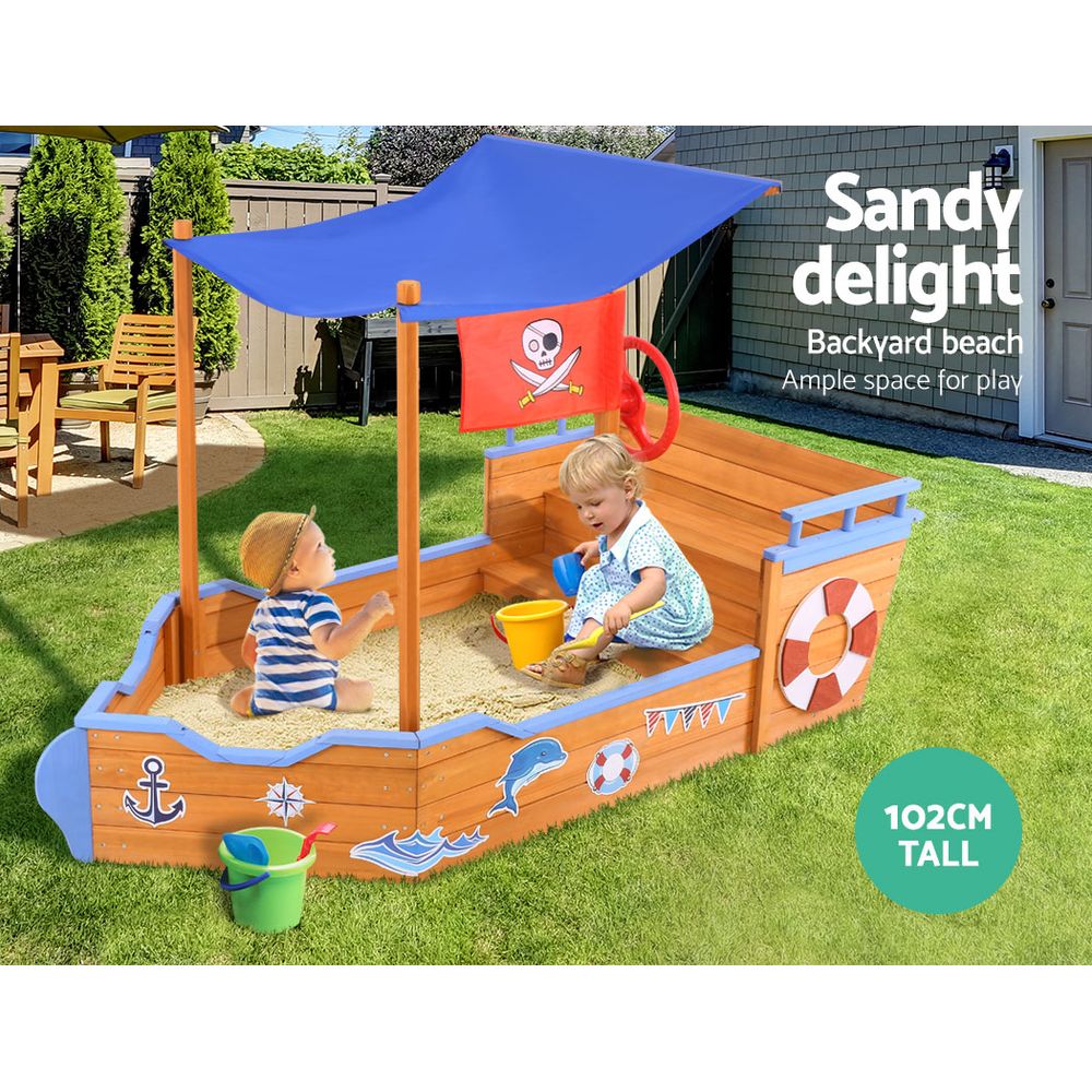 KEEZI KIDS BOAT SANDPIT WITH CANOPY