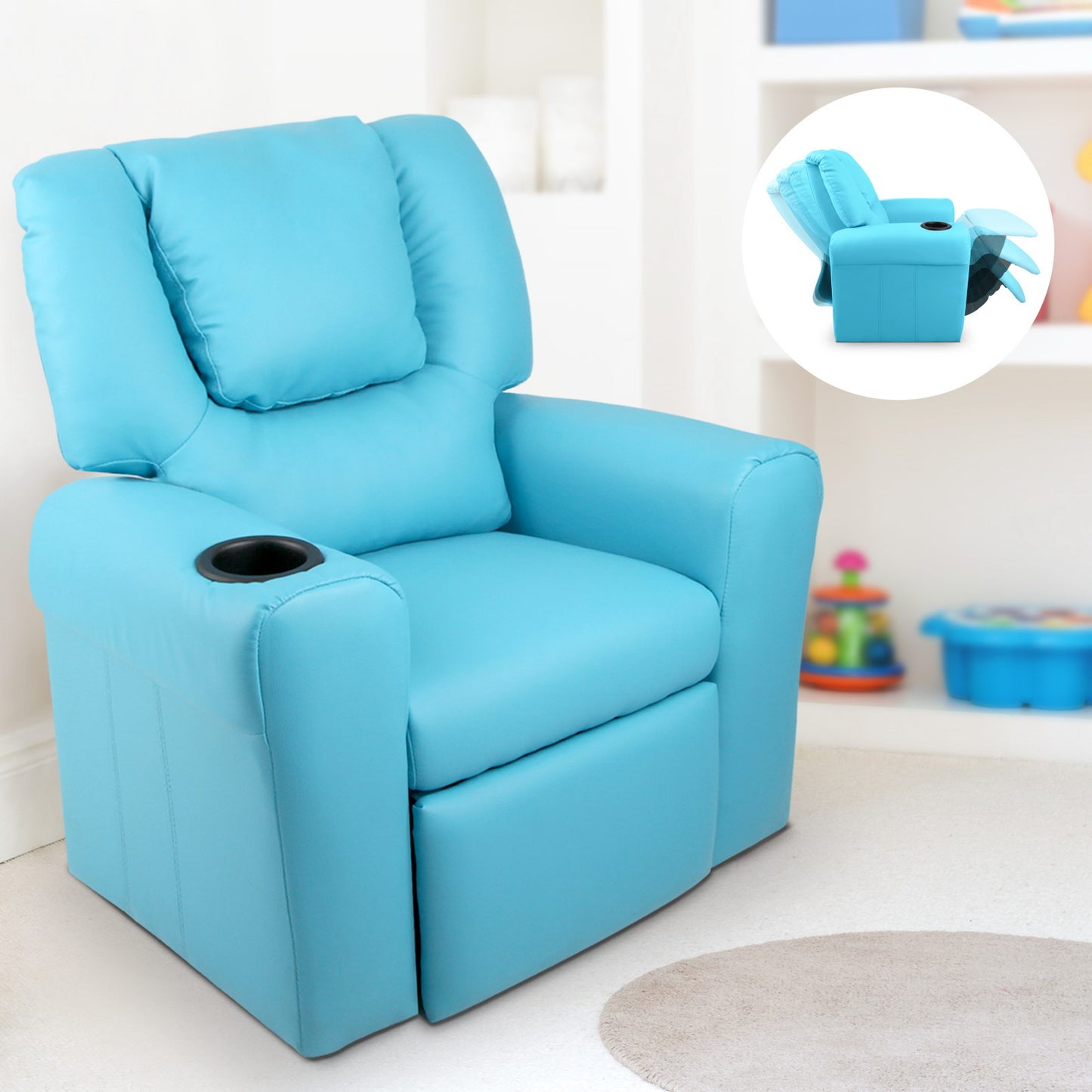 KEEZI KIDS PU LEATHER RECLINER - BLUE